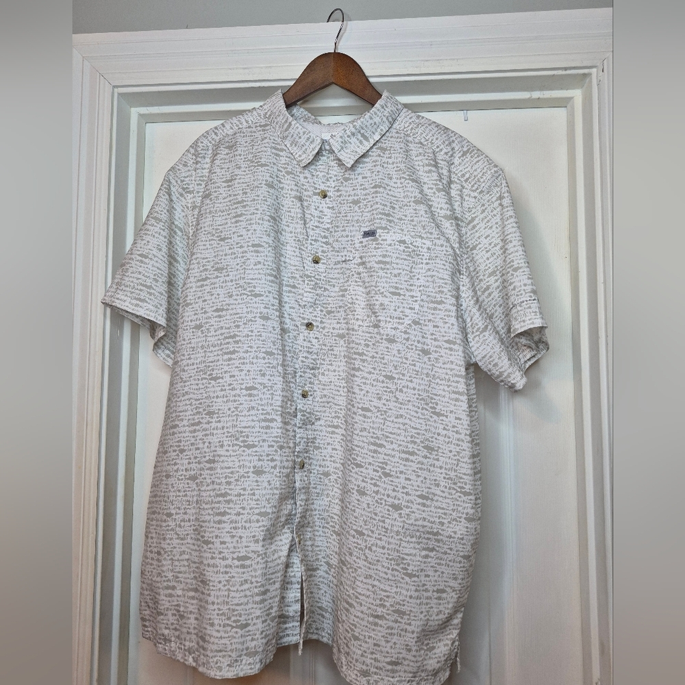 Columbia Men's Short-Sleeve Button-Up Shirt - White/Light Gray XXL